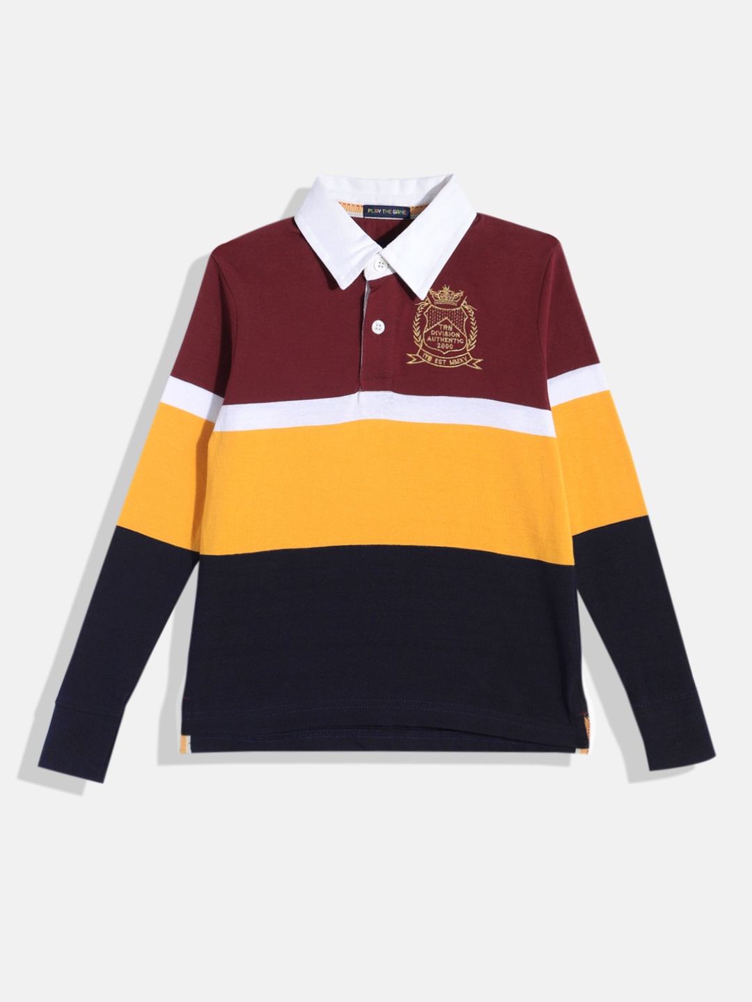 

Indian Terrain Boys Colourblocked Pure Cotton Polo Collar T-shirt, Maroon