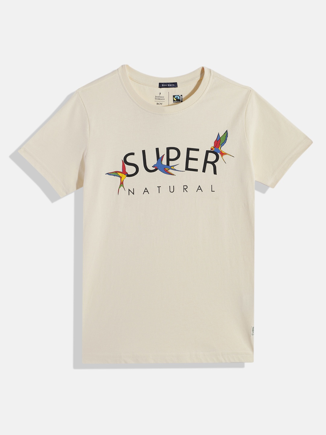 

Indian Terrain Boys Typography Print Knitted Pure Cotton T-shirt, Cream