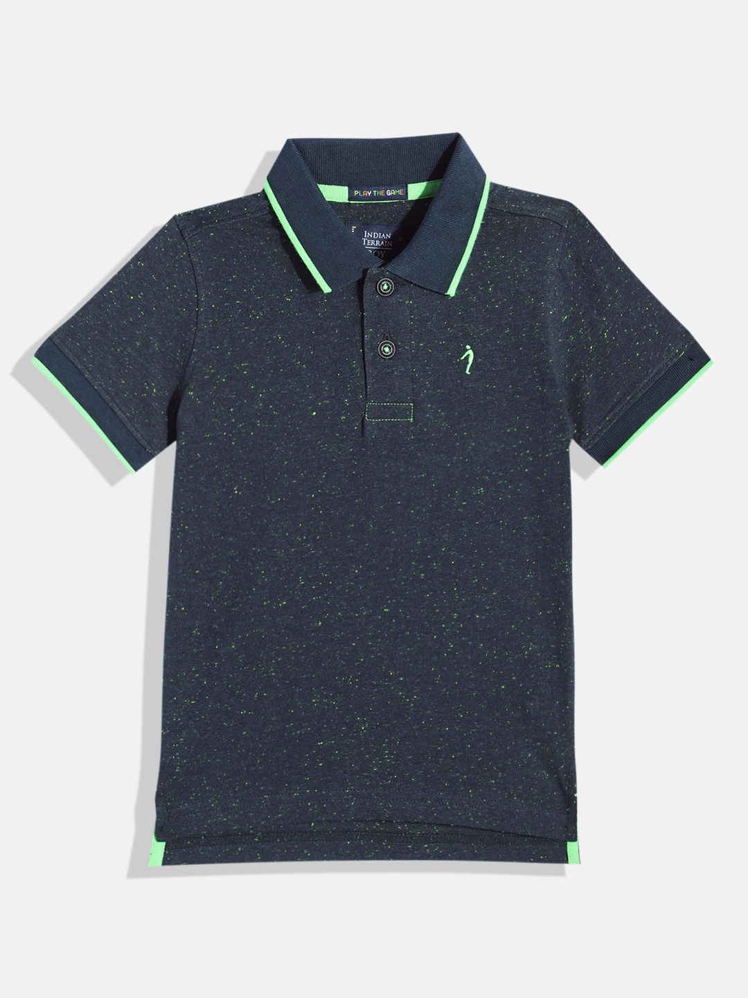 

Indian Terrain Boys Self Design Polo Collar T-shirt, Navy blue