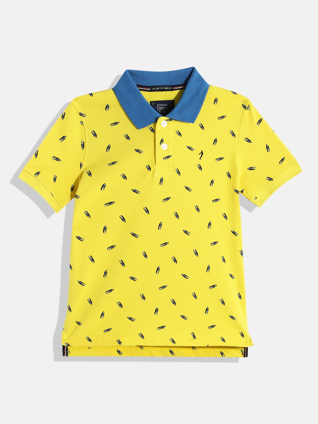 

Indian Terrain Boys Printed Pure Cotton Polo Collar T-shirt, Yellow