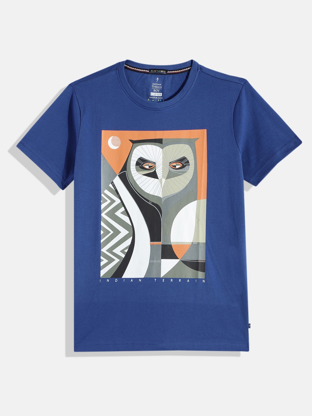 

Indian Terrain Boys Owl Print Pure Cotton T-shirt, Blue