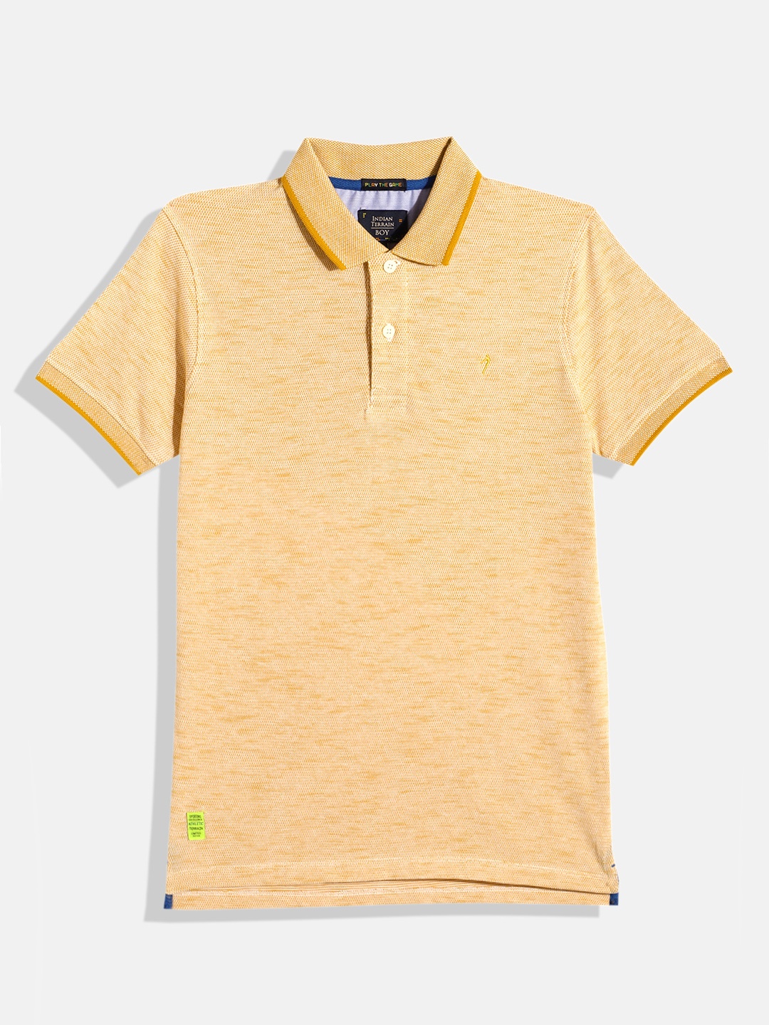 

Indian Terrain Boys Solid Pure Cotton Polo Collar T-shirt, Yellow