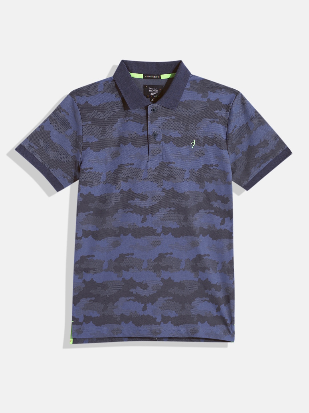 

Indian Terrain Boys Printed Pure Cotton Polo Collar T-shirt, Blue