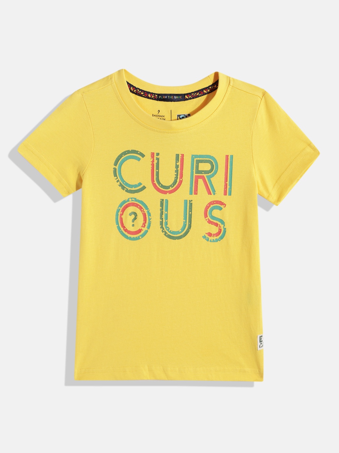 

Indian Terrain Boys Typography Print Knitted Pure Cotton T-shirt, Yellow