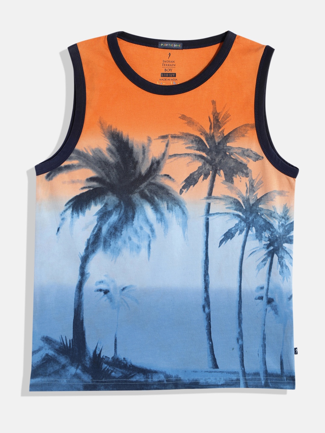 

Indian Terrain Boys Tropical Printed Pure Cotton T-shirt, Orange