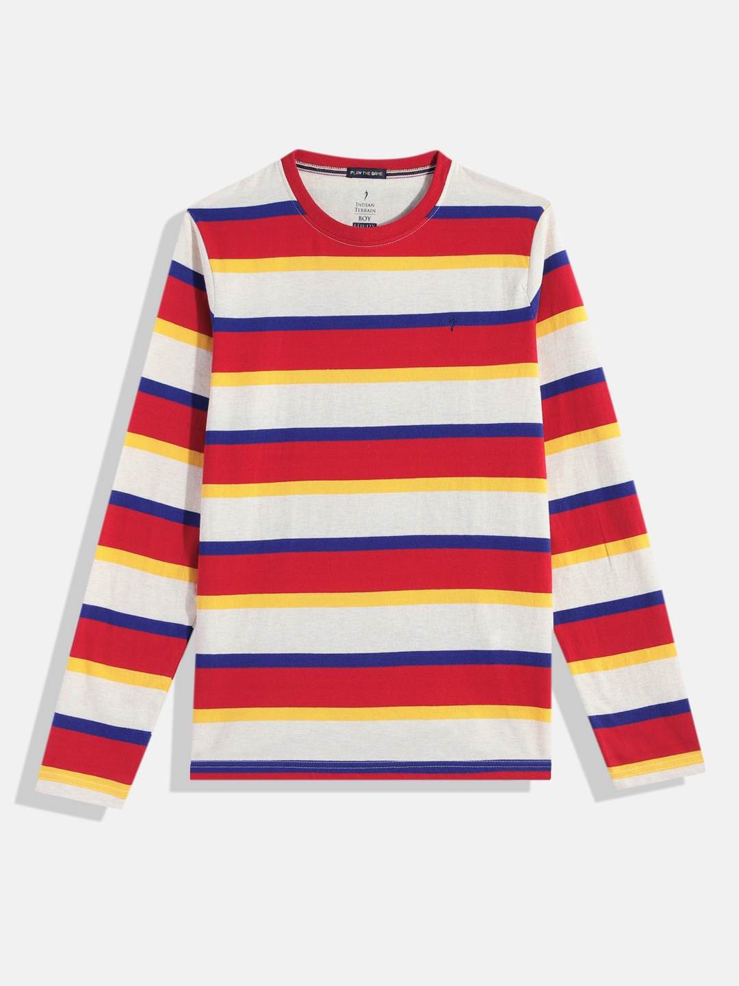 

Indian Terrain Boys Striped Pure Cotton T-shirt, Red