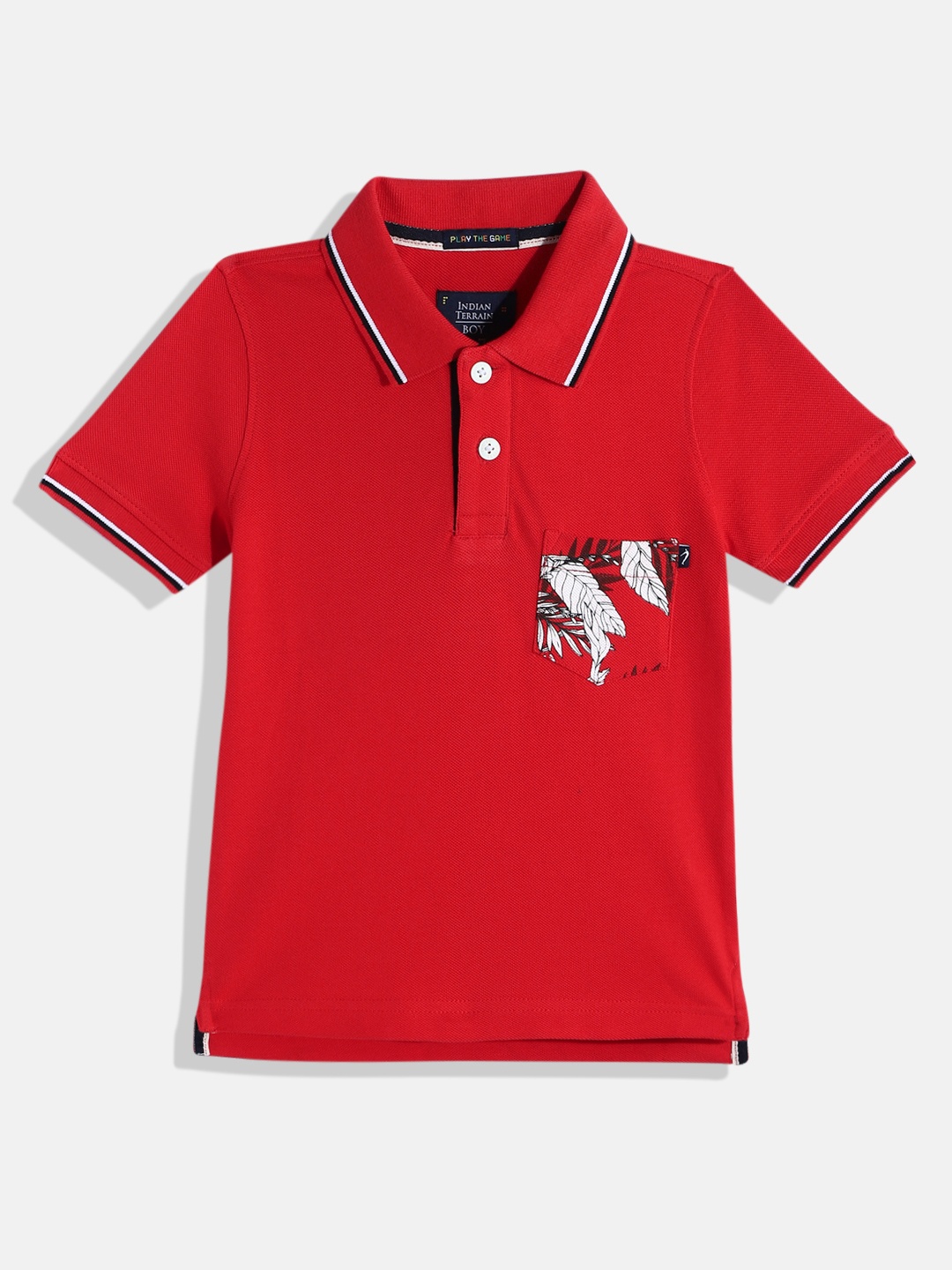 

Indian Terrain Boys Printed Pure Cotton Polo Collar T-shirt, Red