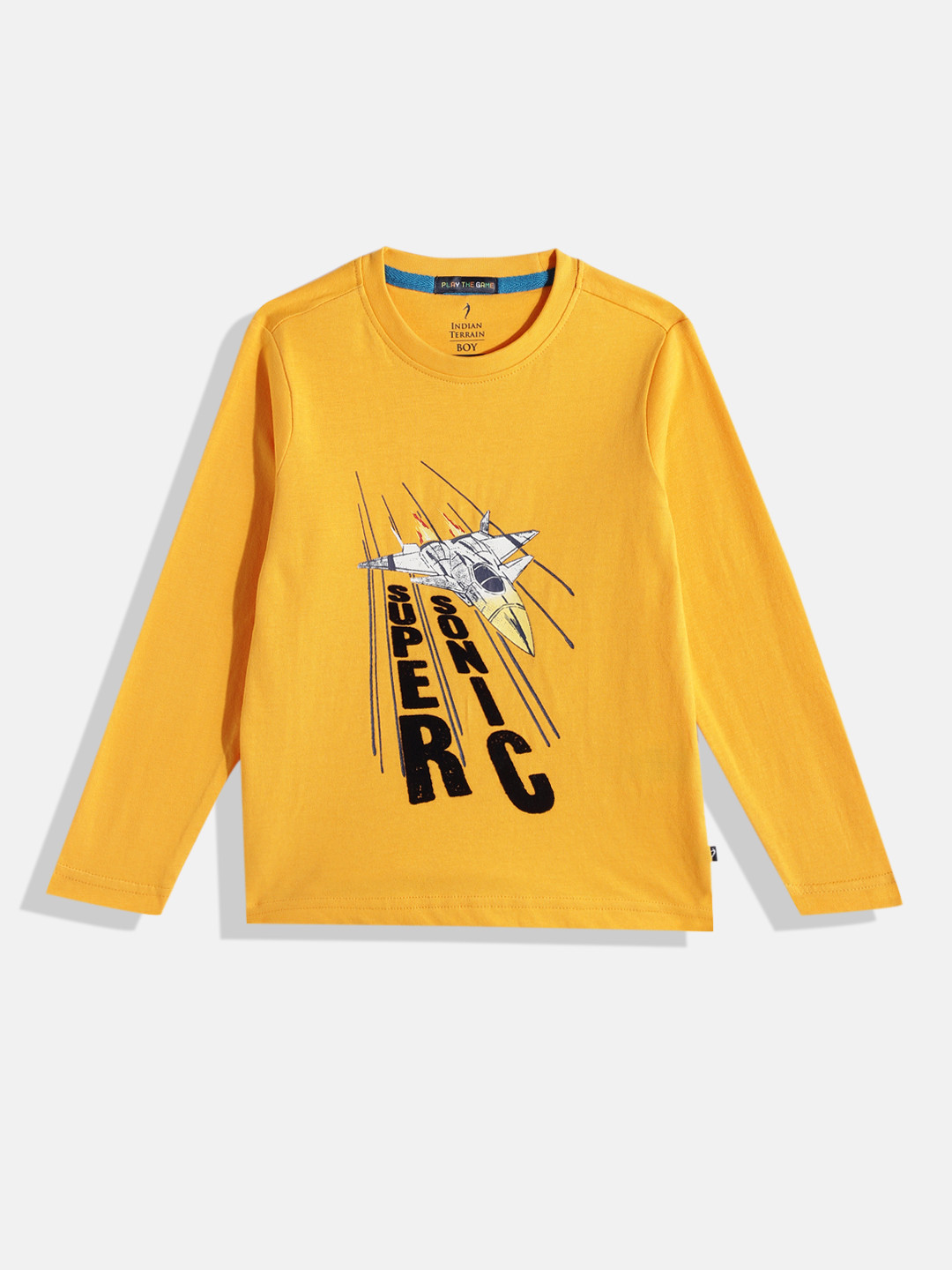 

Indian Terrain Boys Printed Pure Cotton T-shirt, Yellow