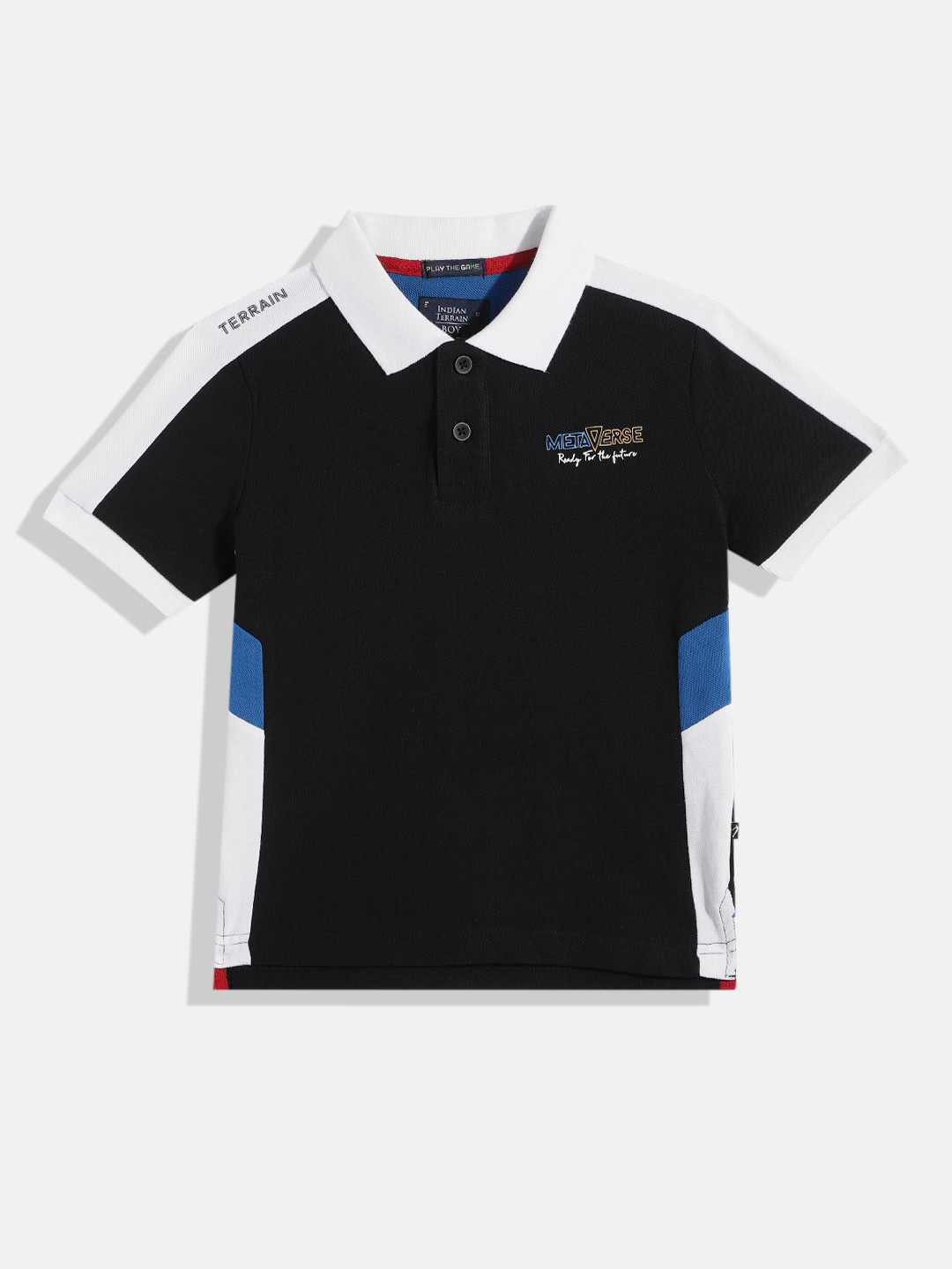 

Indian Terrain Boys Polo Collar Pure Cotton T-shirt, Black