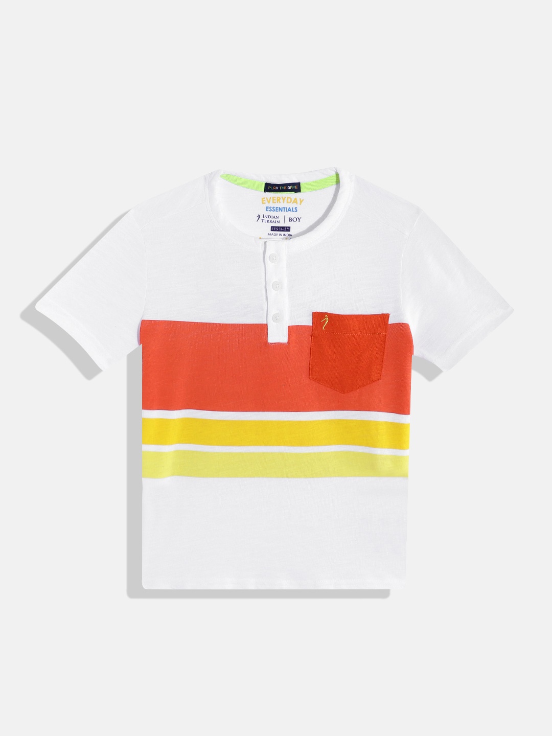 

Indian Terrain Boys Striped Pure Cotton T-shirt, White