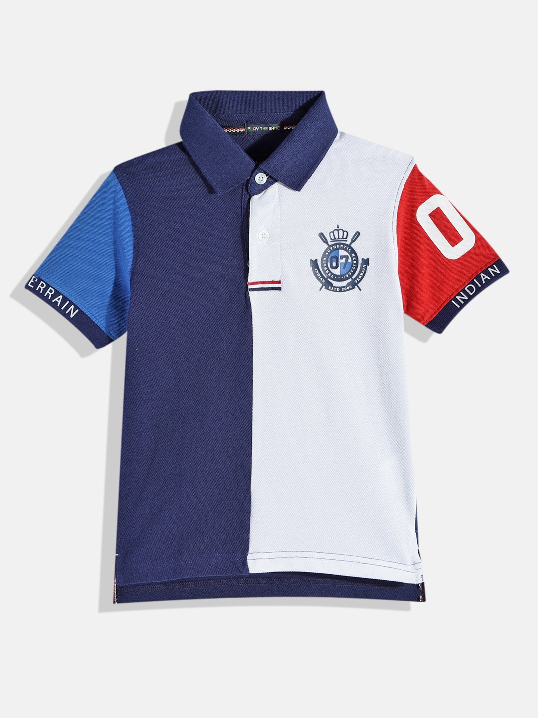

Indian Terrain Boys Colourblocked Polo Collar Pure Cotton T-shirt, Blue