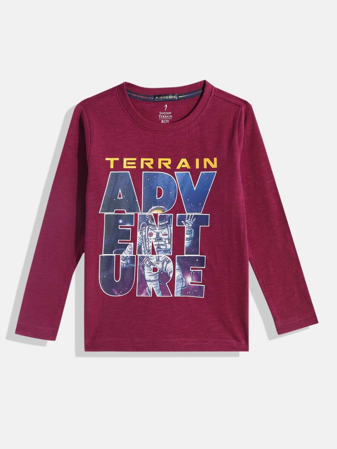 

Indian Terrain Boys Typography Printed Pure Cotton T-shirt, Burgundy