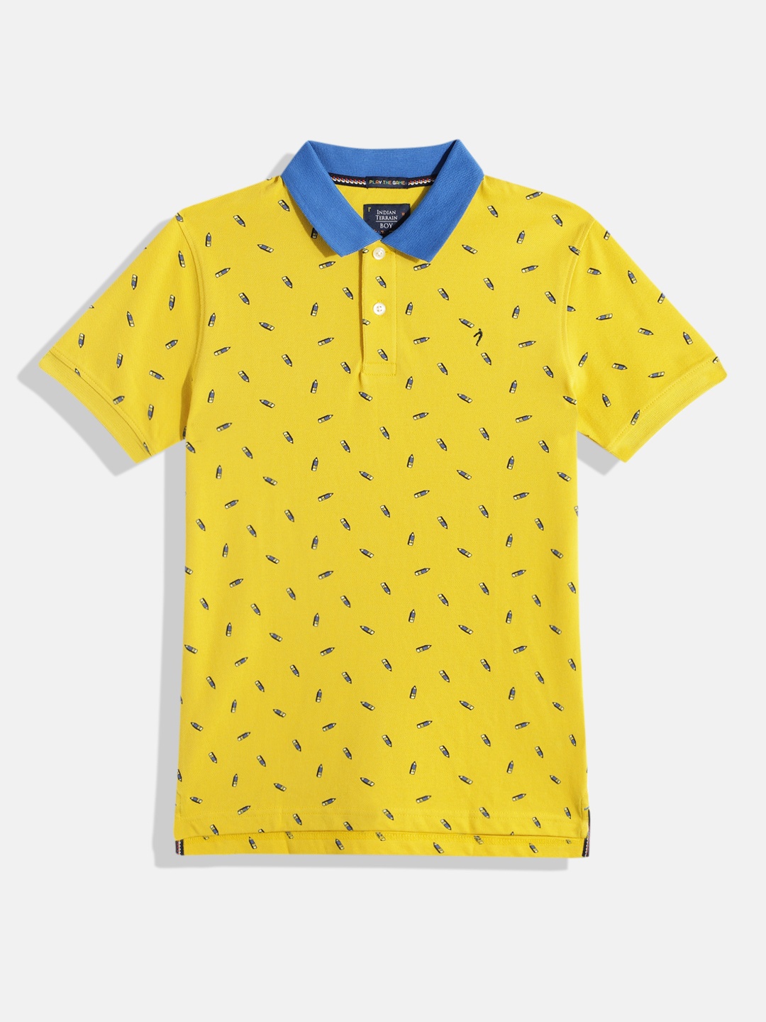 

Indian Terrain Boys Printed Pure Cotton Polo Collar T-shirt, Yellow