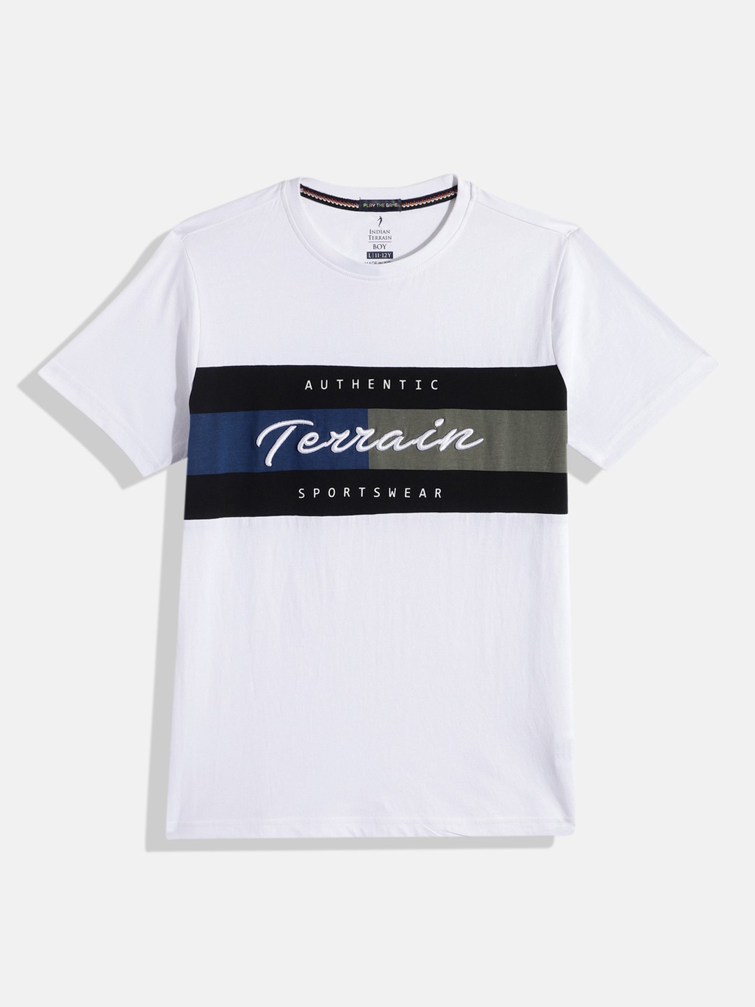 

Indian Terrain Boys Brand Logo Embroidery Pure Cotton T-shirt, White