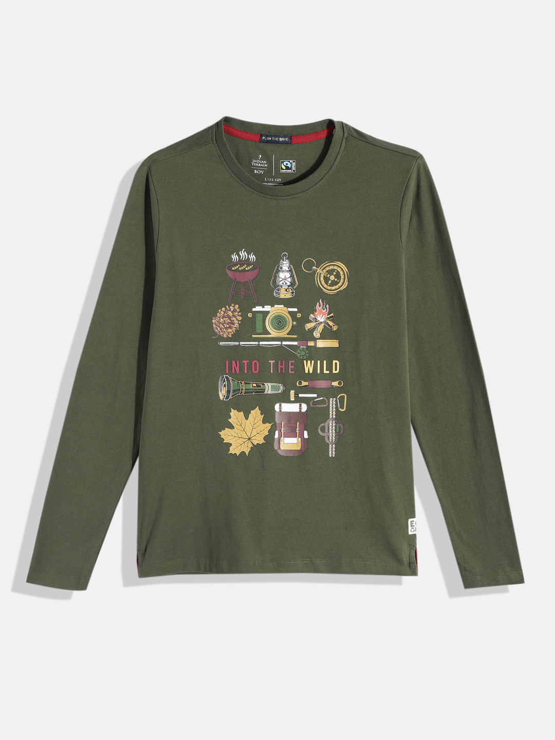 

Indian Terrain Boys Conversational Printed Pure Cotton T-shirt, Olive