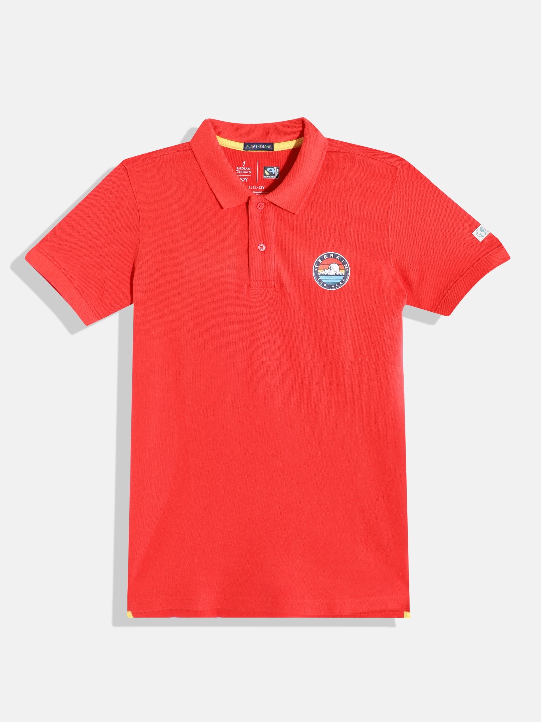 

Indian Terrain Boys Graphic Printed Detail Polo Collar Pure Cotton T-shirt, Red