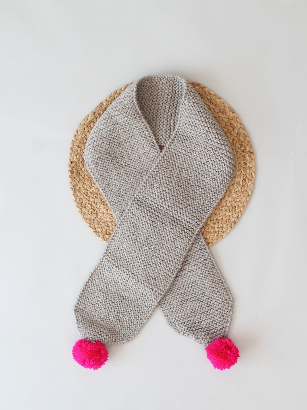 

Woonie Kids Hand Knitted Pom Pom Detailing Acrylic Muffler, Grey