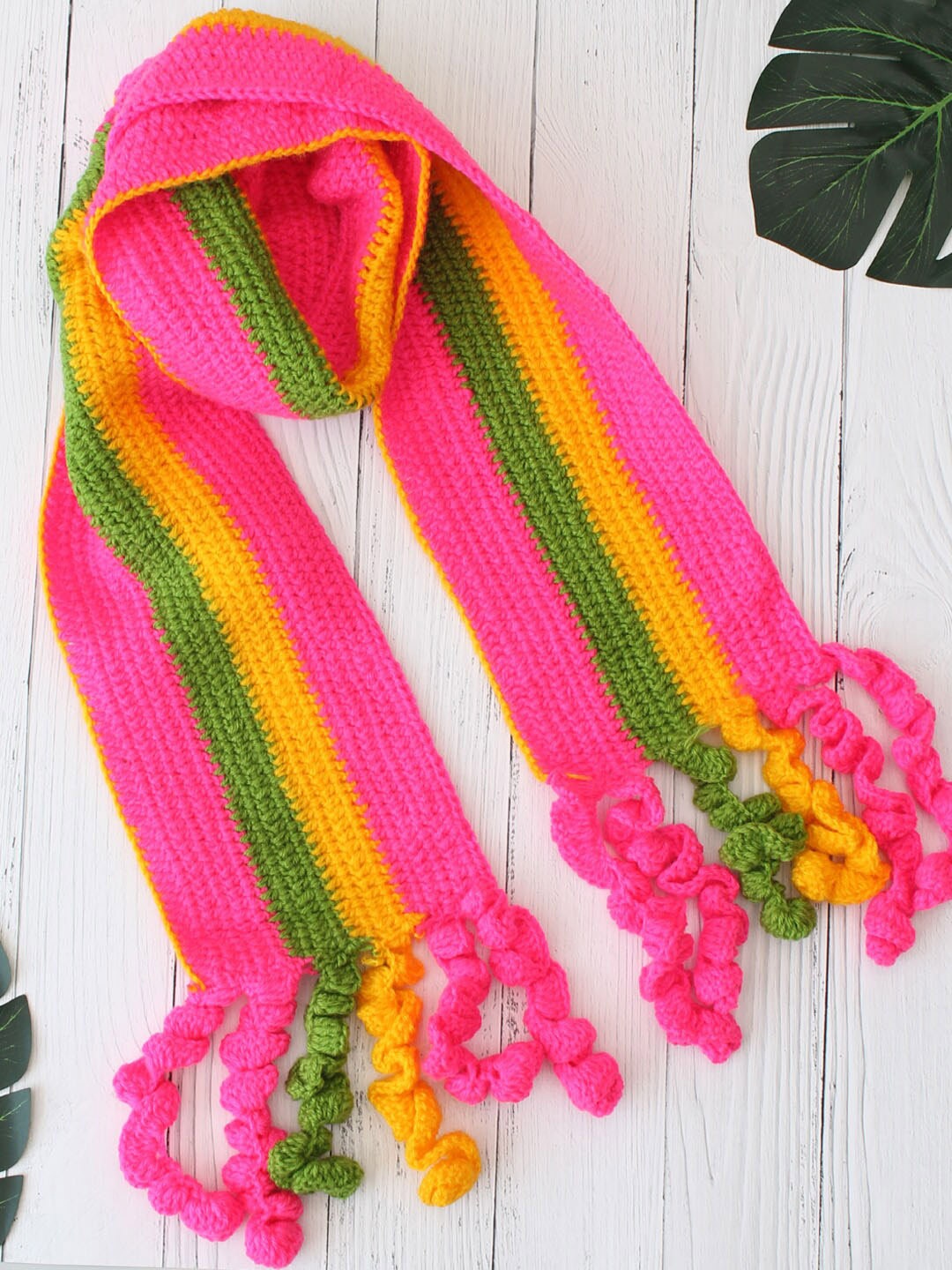 

Woonie Kids Striped Knitted Acrylic Handmade Muffler, Pink