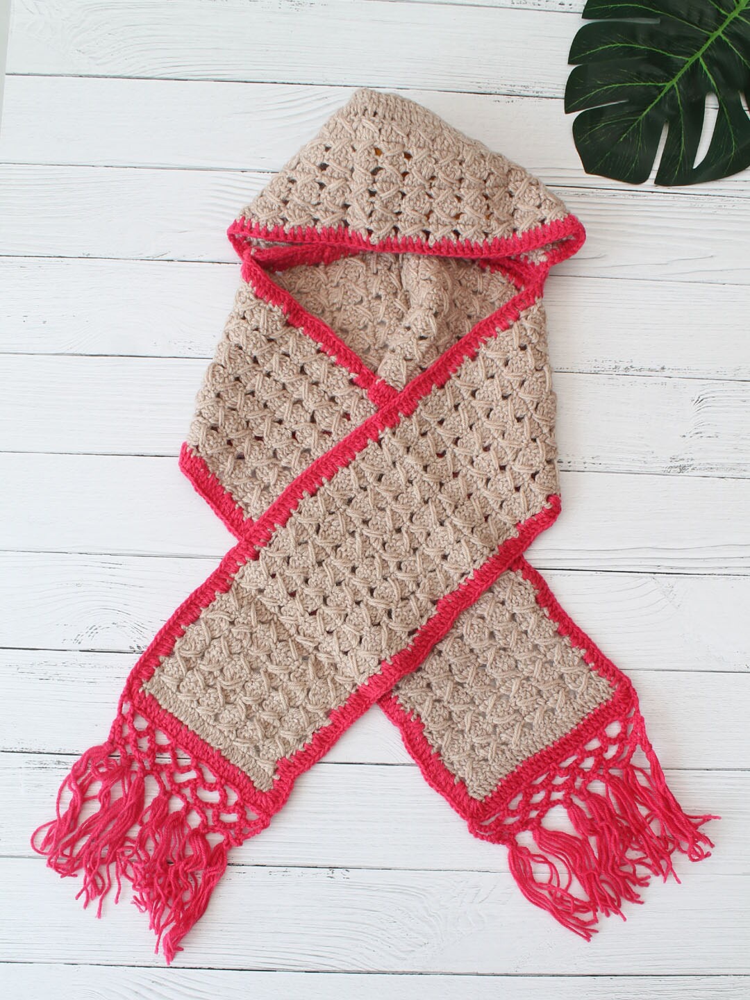 

Woonie Kids Open Knitted Hooded Muffler, Beige