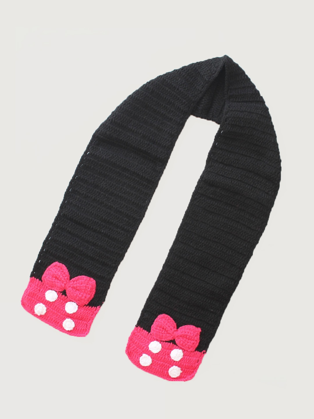 

Woonie Kids Bow Detailing Patterned Acrylic Knitted Mufflers, Black