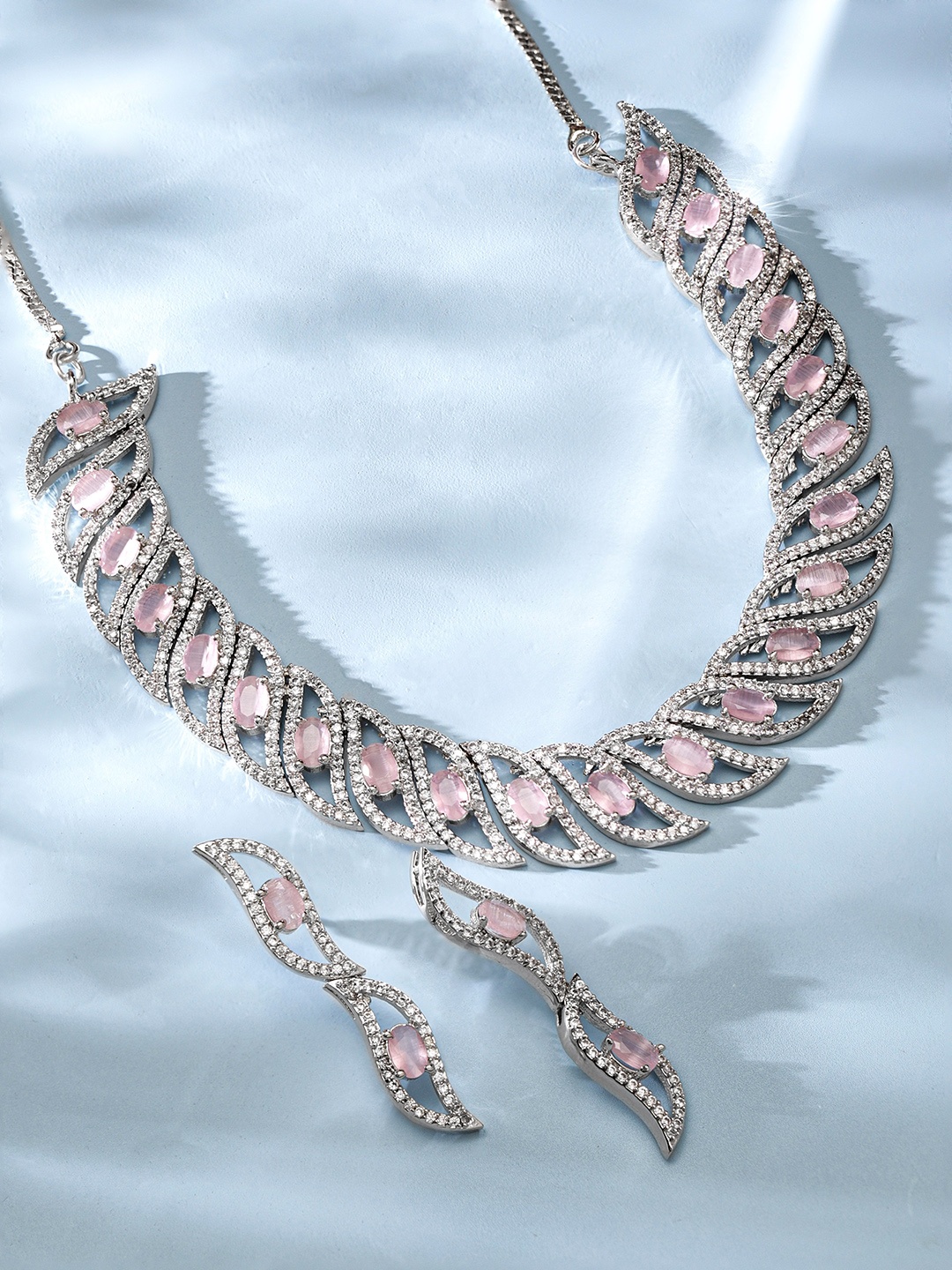 

Rubans Rhodium-Plated Cubic Zirconia-Studded Jewellery Set, Silver