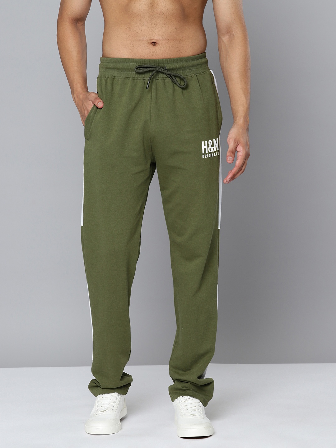 

HERE&NOW Men Side Striped Detail Track Pants, Olive