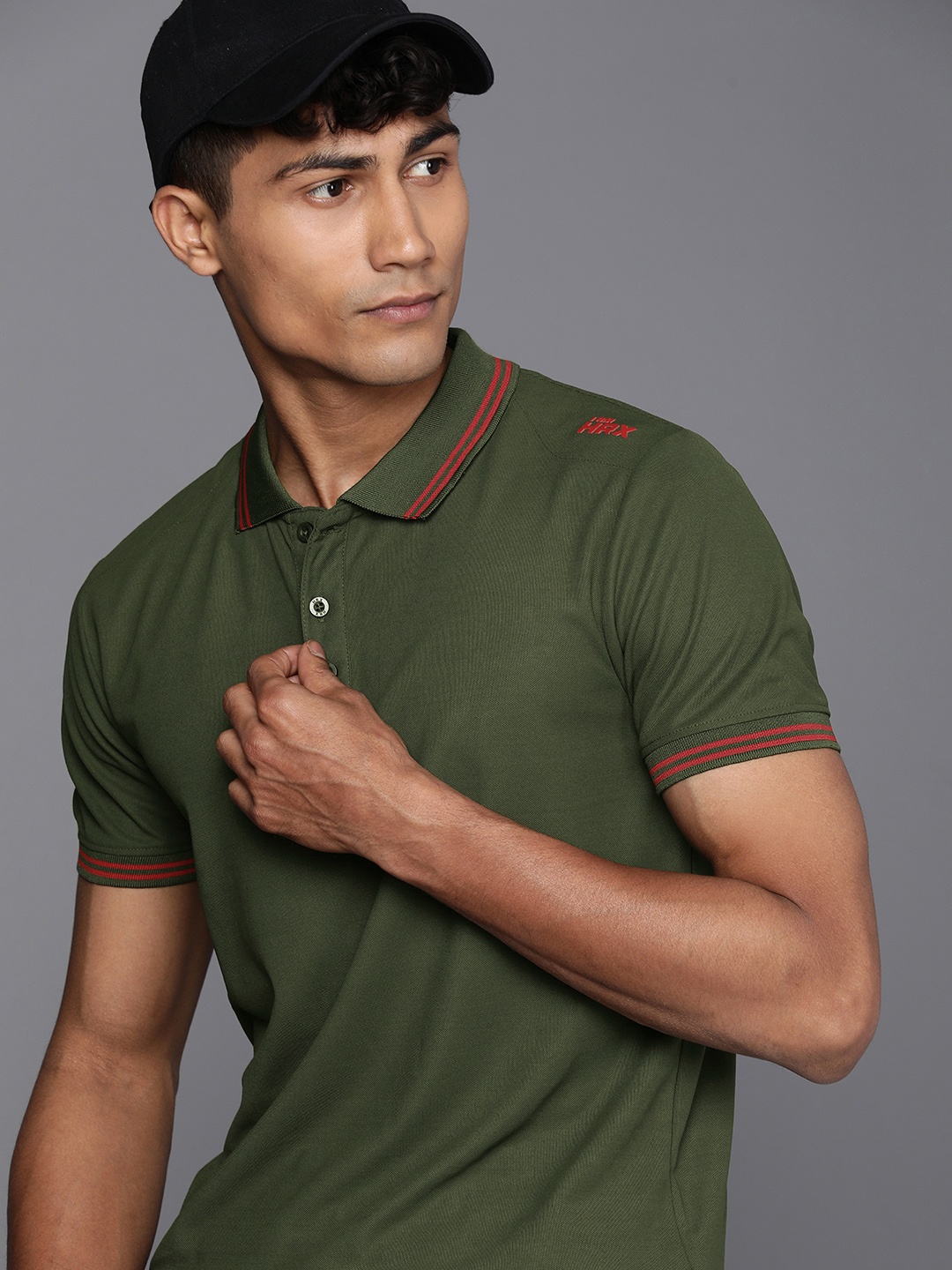 HRX by Hrithik Roshan Brand Logo Polo Collar T-shirt, Olive
