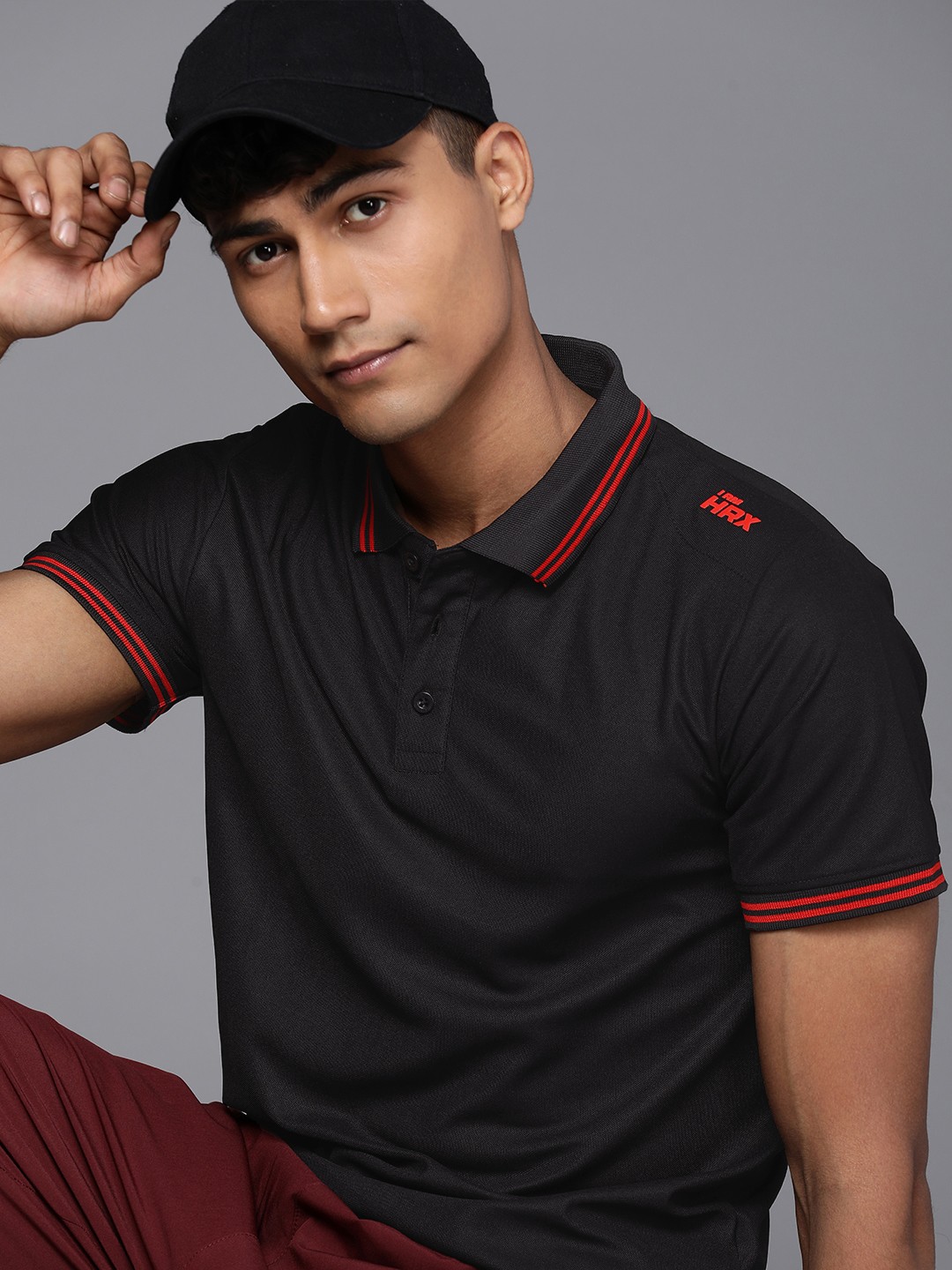 

HRX by Hrithik Roshan Brand Logo Polo Collar T-shirt, Black