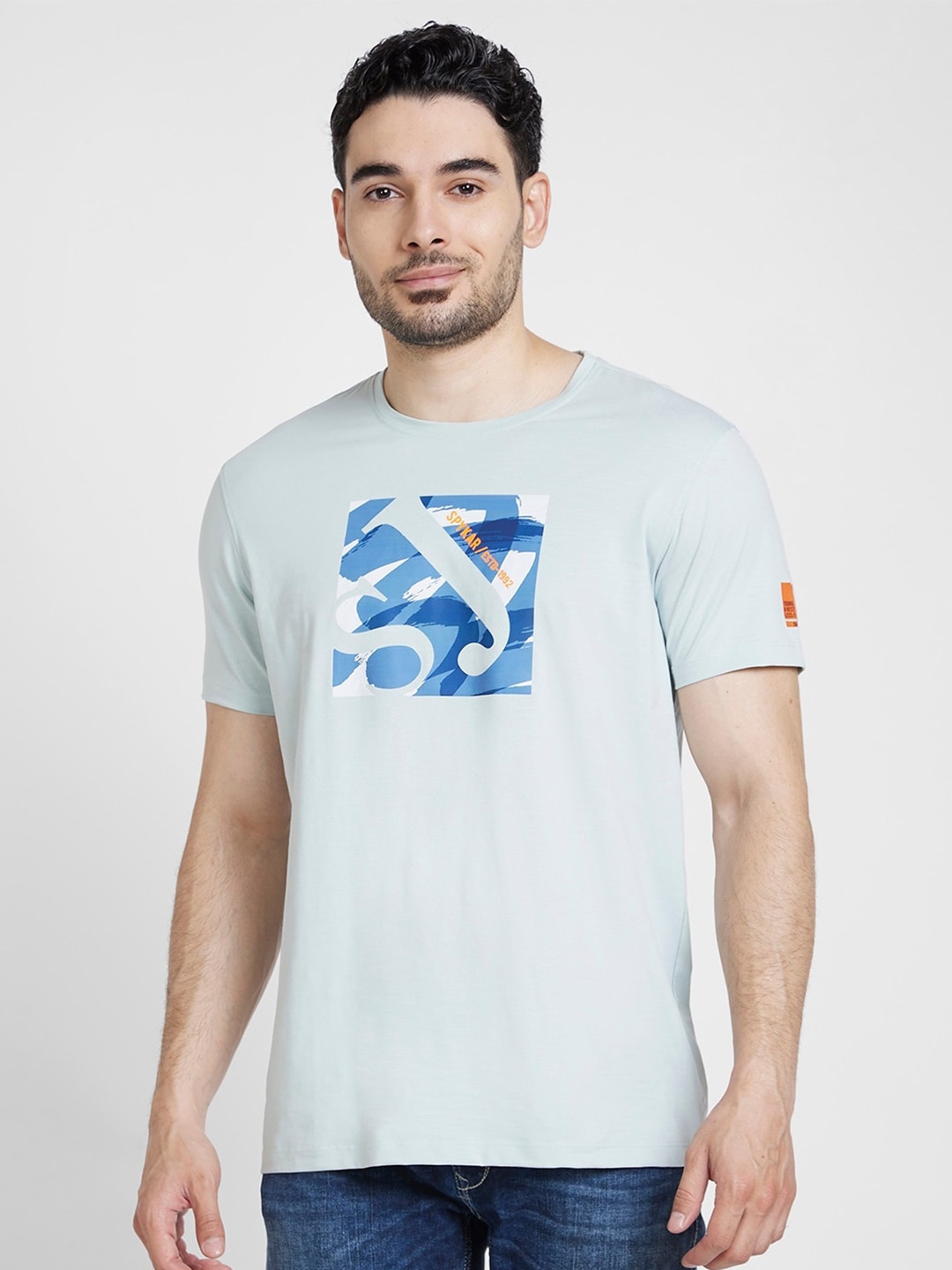 

SPYKAR Typography Printed Slim Fit Cotton T-shirt, Blue