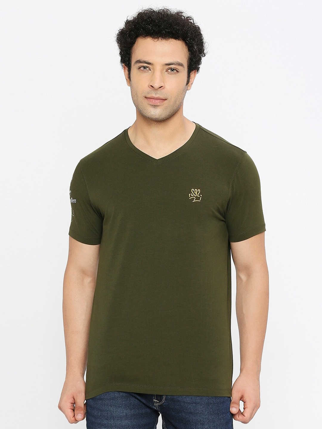 

SPYKAR V-Neck Short Sleeves Cotton Casual T-Shirt, Green