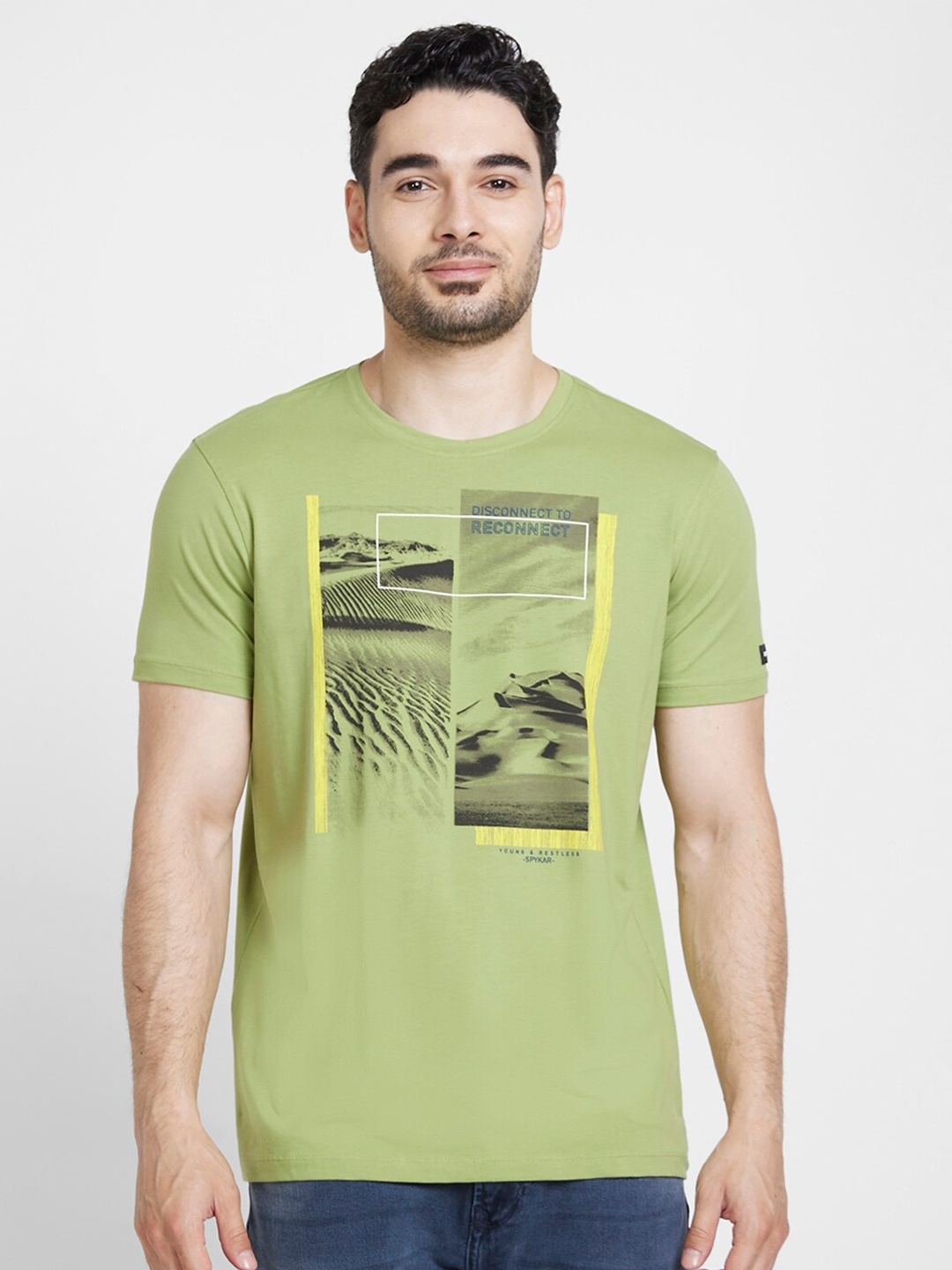 

SPYKAR Graphic Printed Cotton Slim Fit T-shirt, Green
