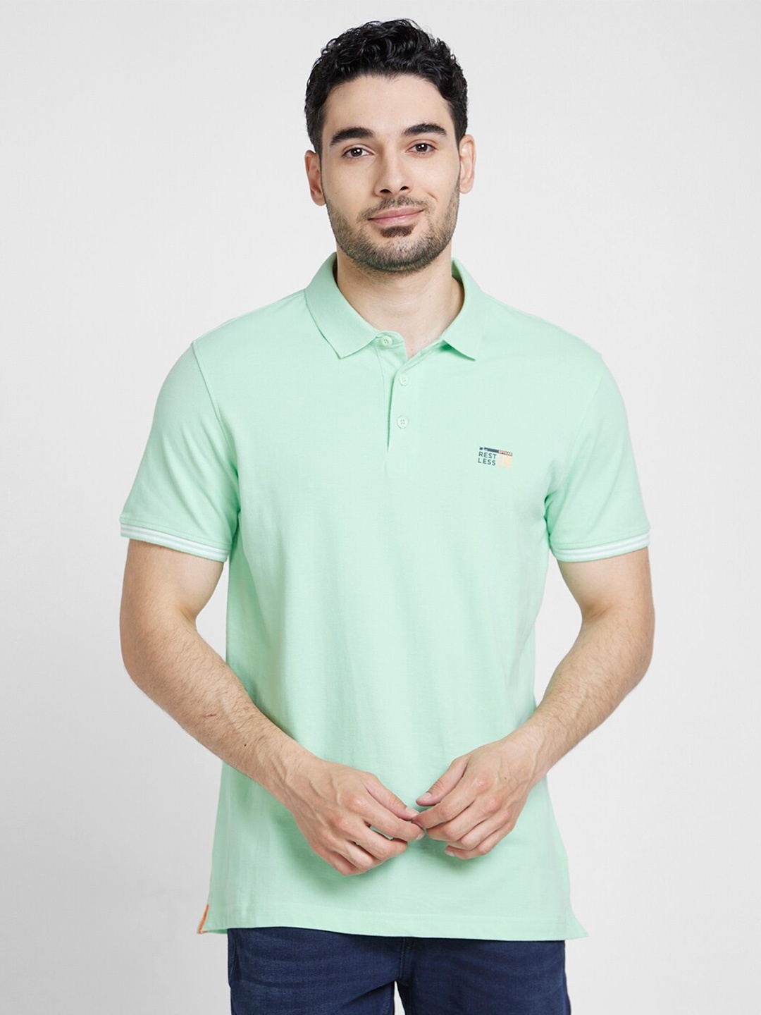 

SPYKAR Polo Collar Cotton Slim Fit T-shirt, Green