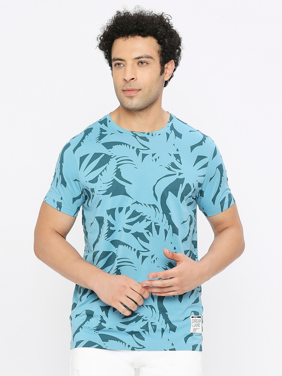 

SPYKAR Abstract Printed Cotton T-shirt, Blue