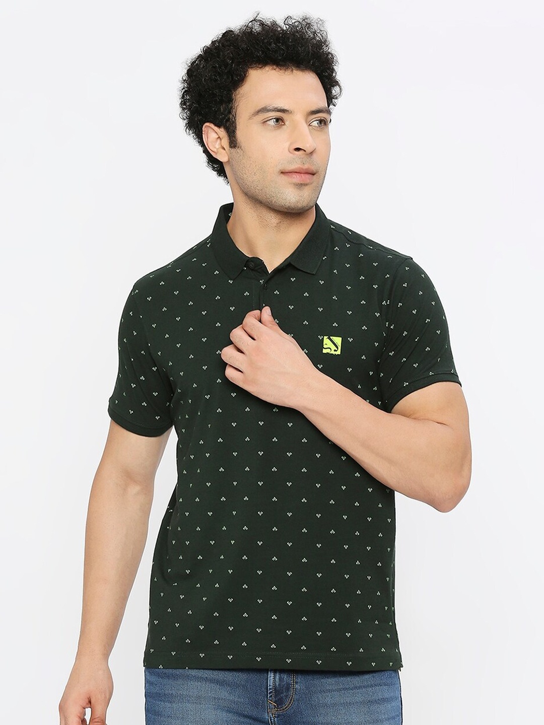 

SPYKAR Printed Polo Collar Cotton T-shirt, Green