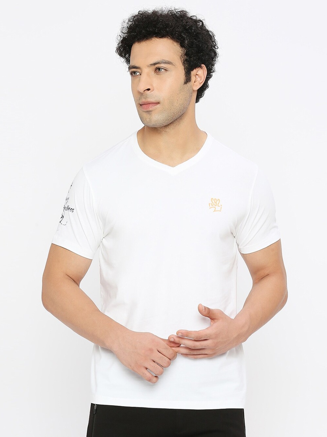 

SPYKAR V-Neck Short Sleeves Cotton T-shirt, White