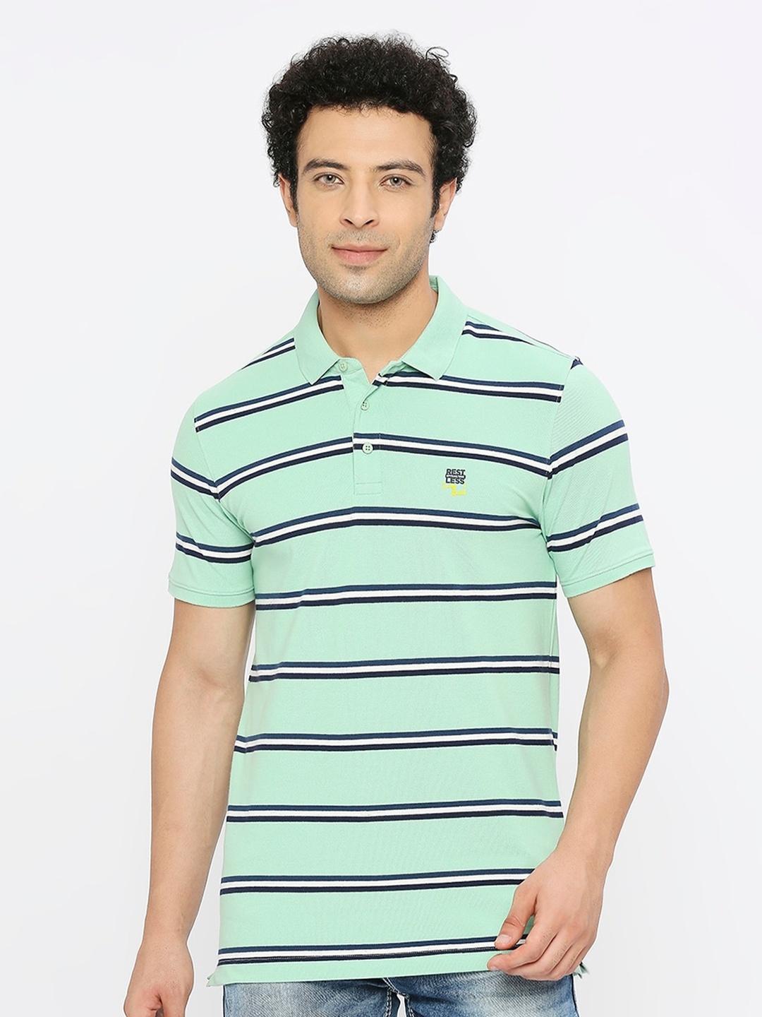 

SPYKAR Striped Polo Collar Cotton T-Shirt, Green