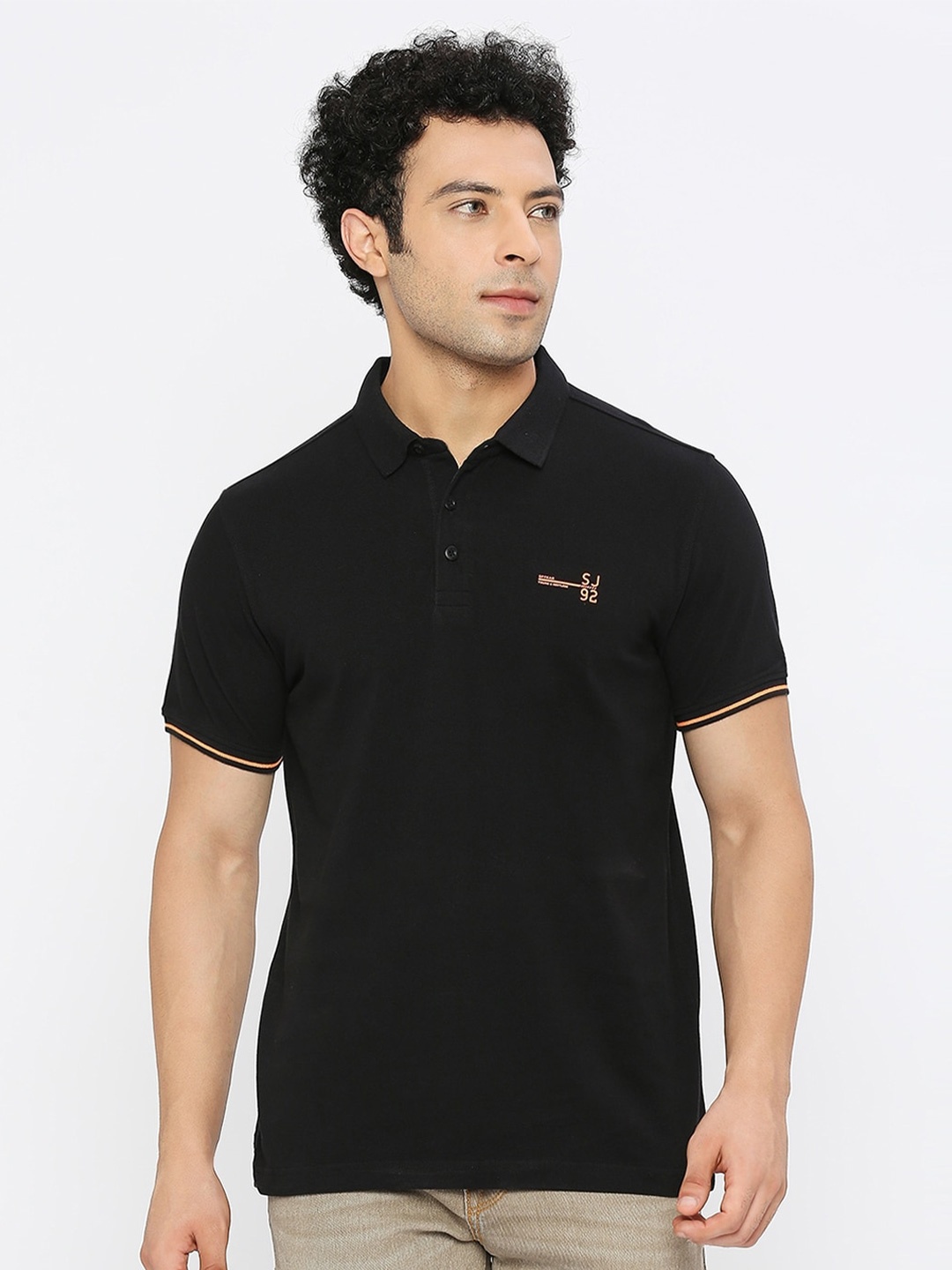 

SPYKAR Polo Collar Cotton T-shirt, Black