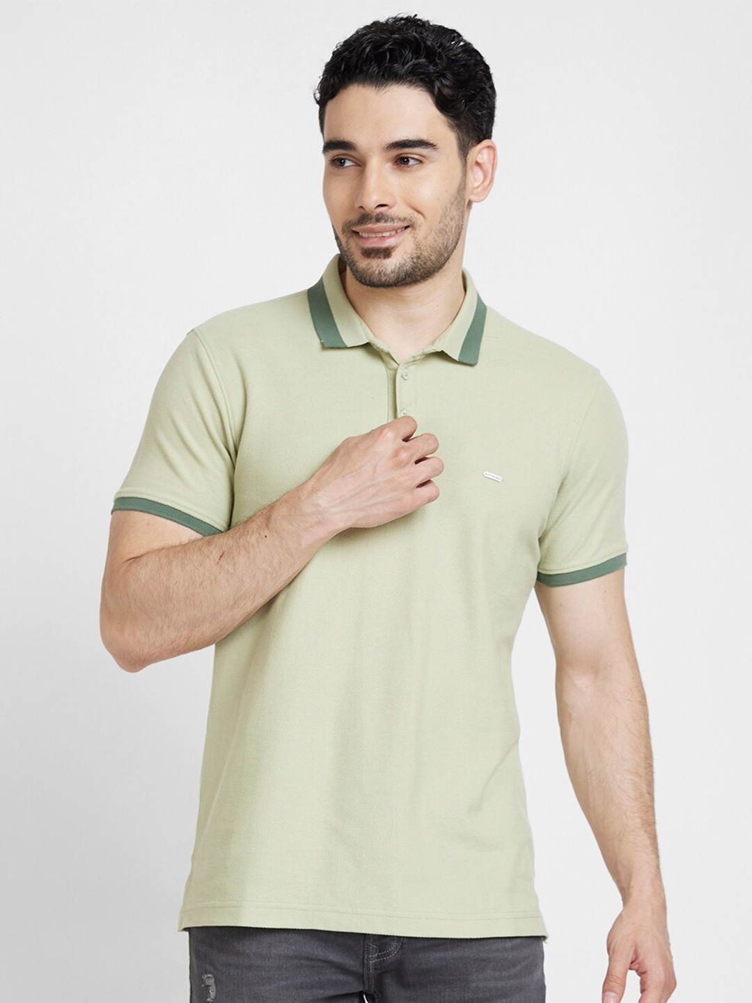 

SPYKAR Polo Collar Cotton Slim Fit T-shirt, Green
