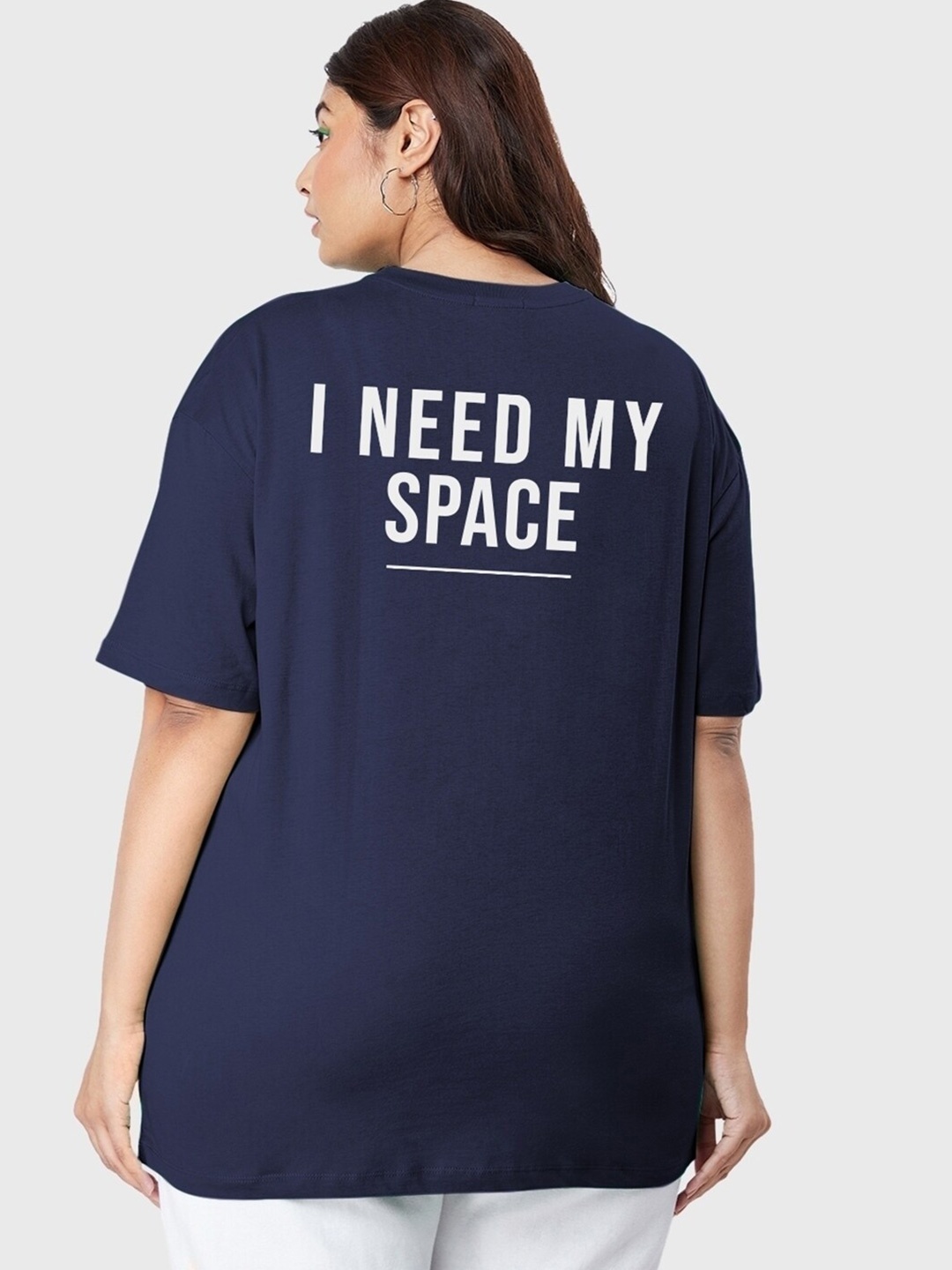 

Bewakoof x OFFICIAL NASA MERCHANDISE Spaced NASA Printed Oversized Plus Size T-shirt, Navy blue