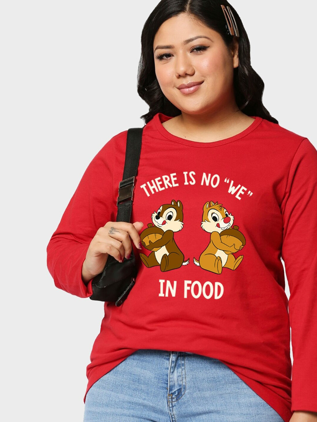 

Bewakoof No We In Food Typography Print Plus Size T-shirt, Red
