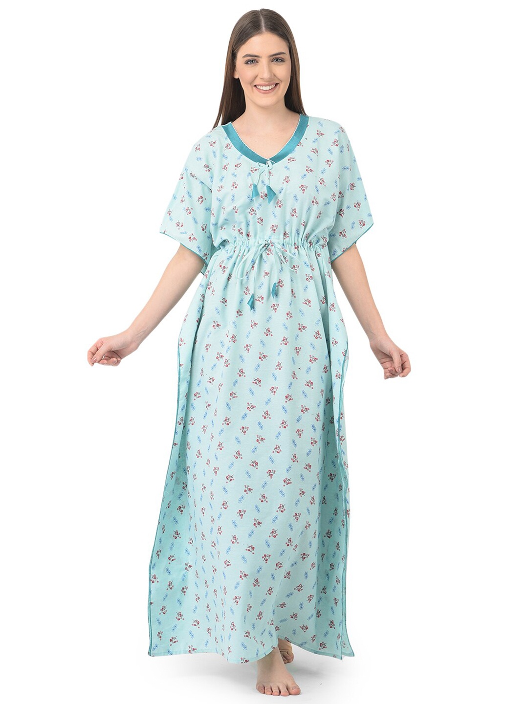 

Noty Floral Printed V-Neck Kaftan Nightdress, Green