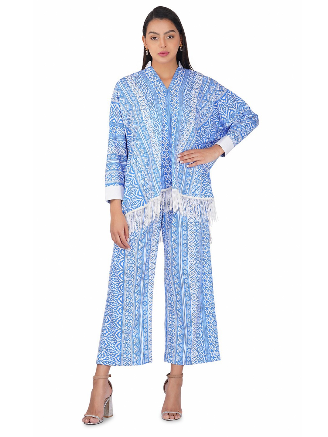 

KOVET Geometric Printed Cotton Top and Palazzos Set, Blue