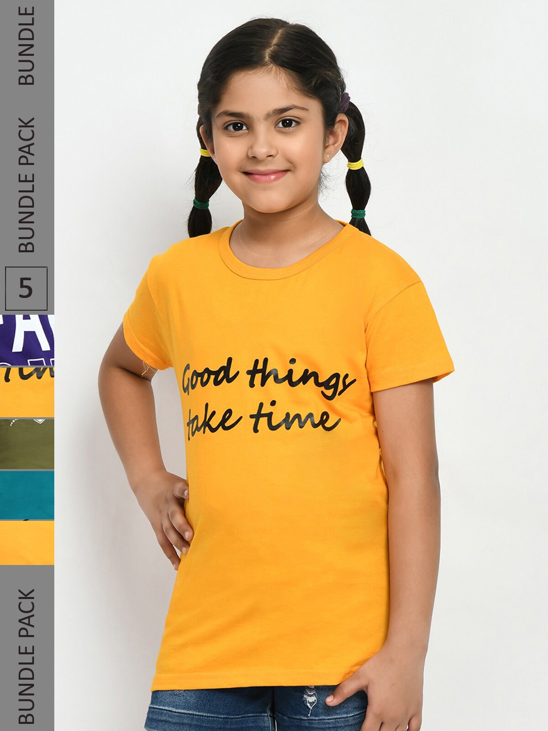 

IndiWeaves Girls Pack of 3 Printed Pure Cotton T-shirts, Yellow