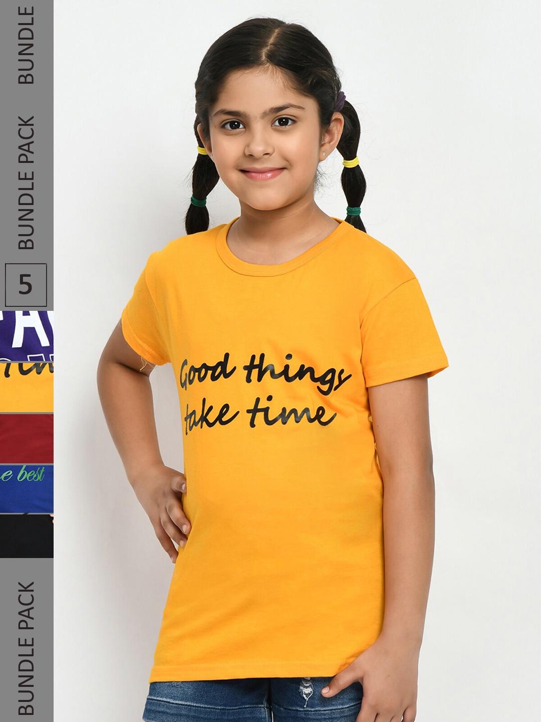 

IndiWeaves Girls Pack of 3 Printed Pure Cotton T-shirts, Yellow