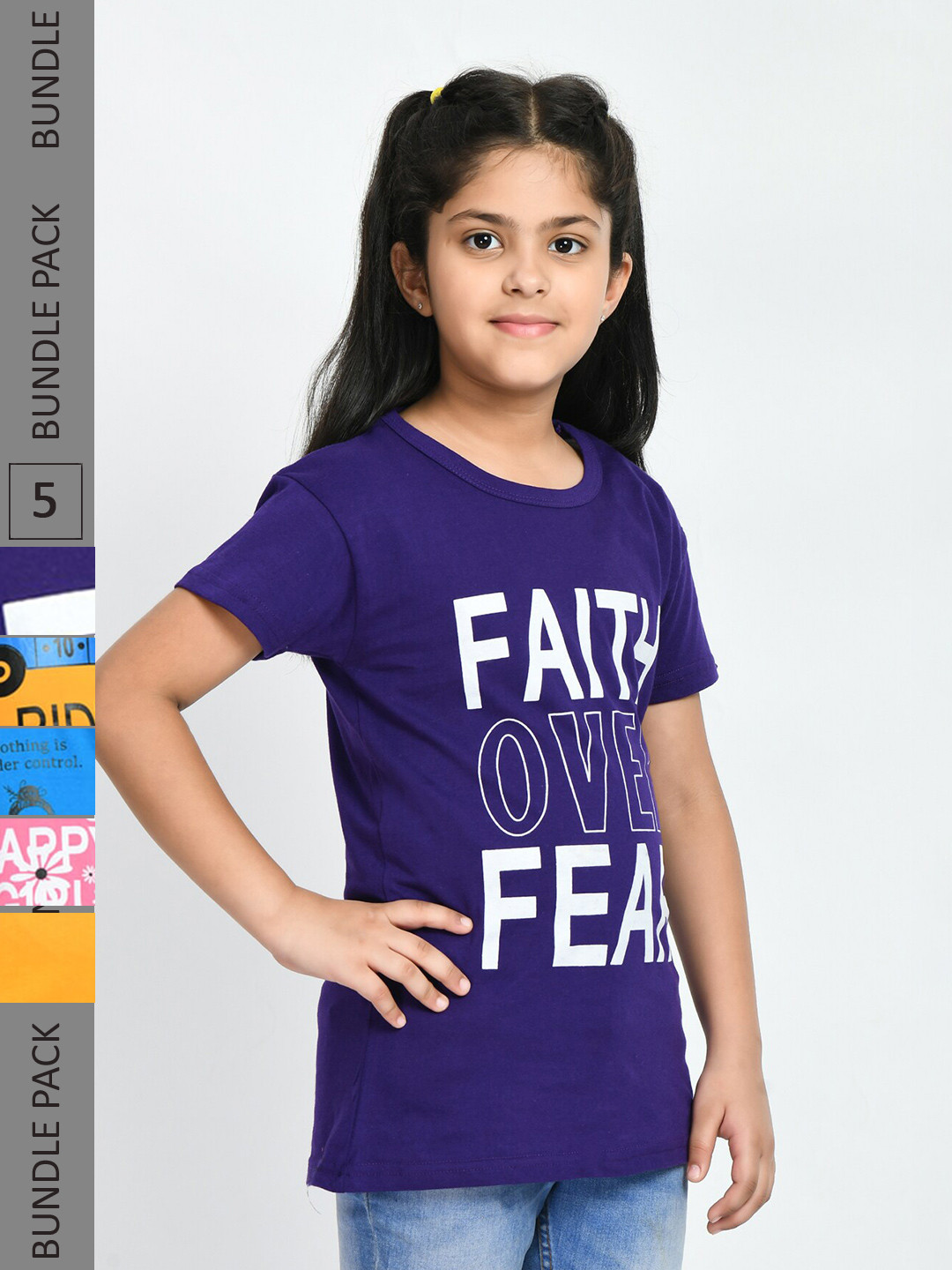 

IndiWeaves Girls Pack Of 3 Typography Printed Pure Cotton T-shirts, Yellow