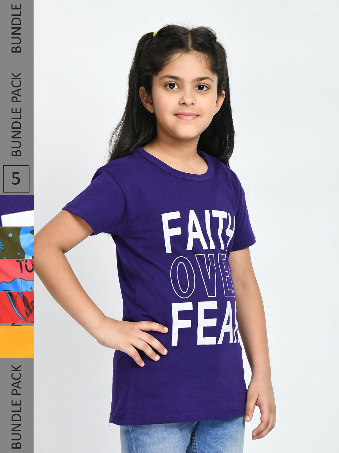 

IndiWeaves Girls Multicoloured 3 Printed Hooded Pockets T-shirt, Multi