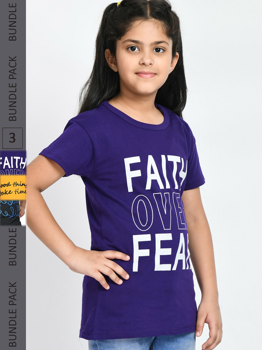 

IndiWeaves Girls Pack Of 3 Typography Printed Pure Cotton T-shirts, Yellow