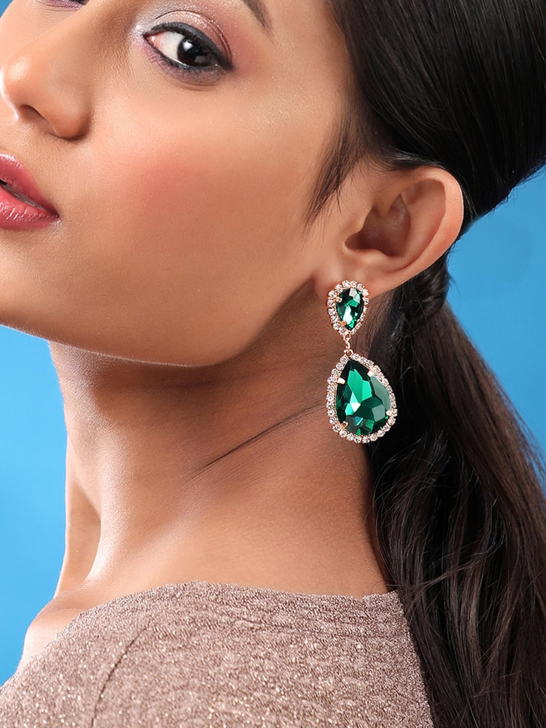 

Rubans Voguish Gold-Plated Zircon Studded Teardrop Shaped Drop Earrings
