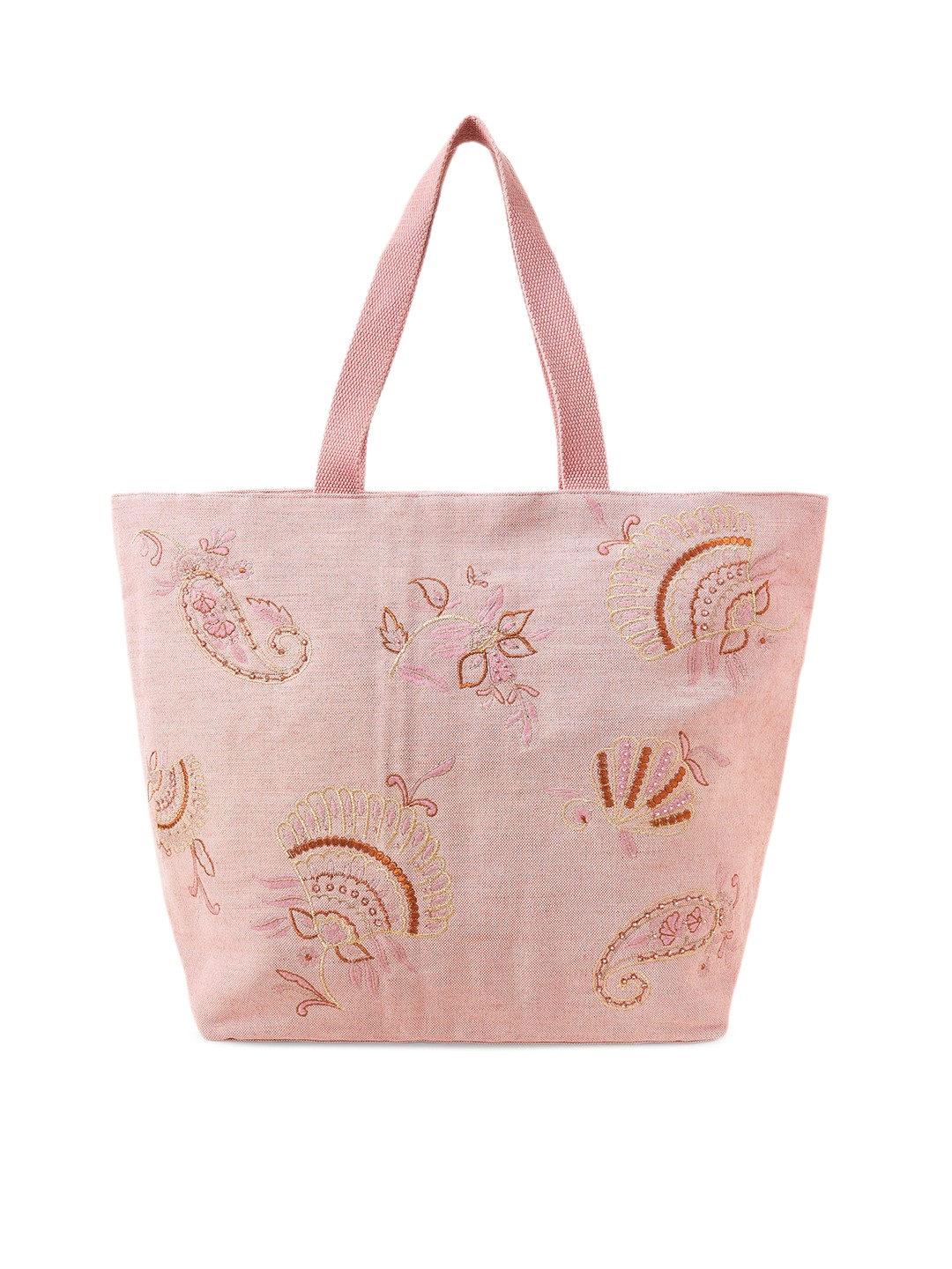 

AQVA Ethnic Motifs Self Design Oversized Shopper Cotton Tote Bag, Pink