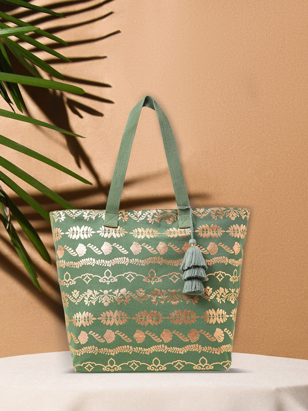 

Accessorize Floral Printed Oversized Structured Tote Bag With Bow Detail, Green